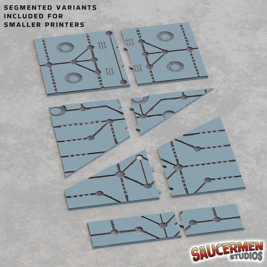 Ancient alien footprint templates set, segmented variant for small-format 3D printers