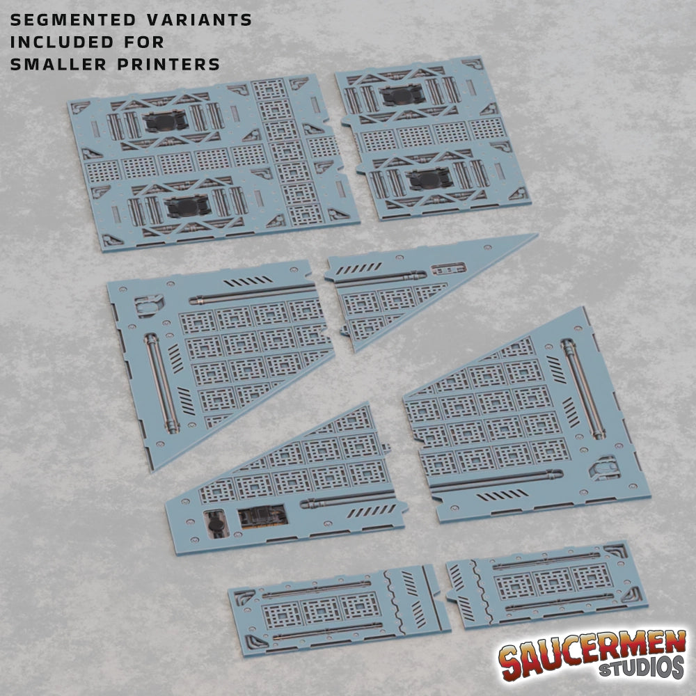 Industrial footprint templates set, segmented variant for small-format 3D printers