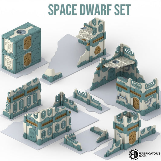 Foldable space dwarf ruins table configured with two-storey buildings only