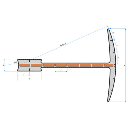 mw-382-ruler: universal ruler dimensions: 1 inch ticks, 8 inch radius arc