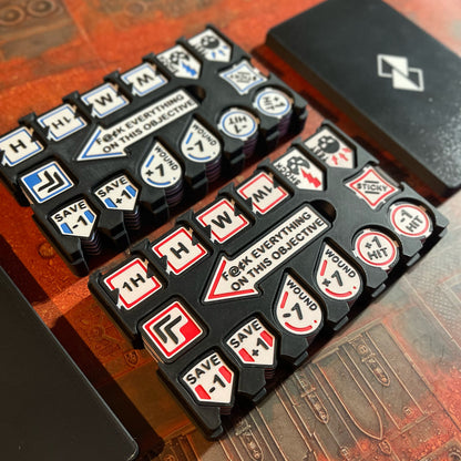 ttr-327-two-cases: Blue and Red token sets loaded in their travel cases side by side