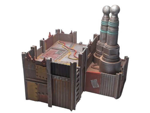 Model of a fortified structure with towers on a white background