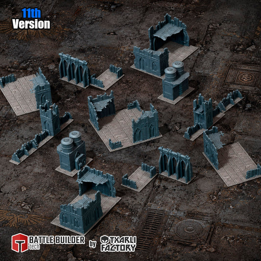 Classic Ruins 11th Edition gaming table set overview, Battle Builder Tech by Txarli Factory