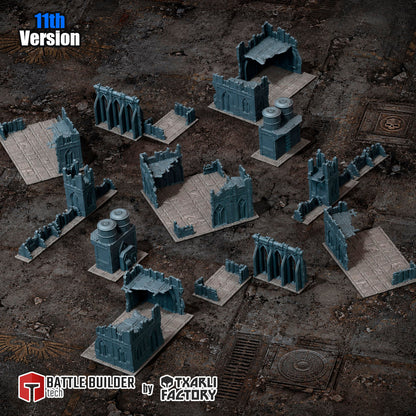 Classic Ruins 11th Edition full table with ruins anchored on the layout footprints