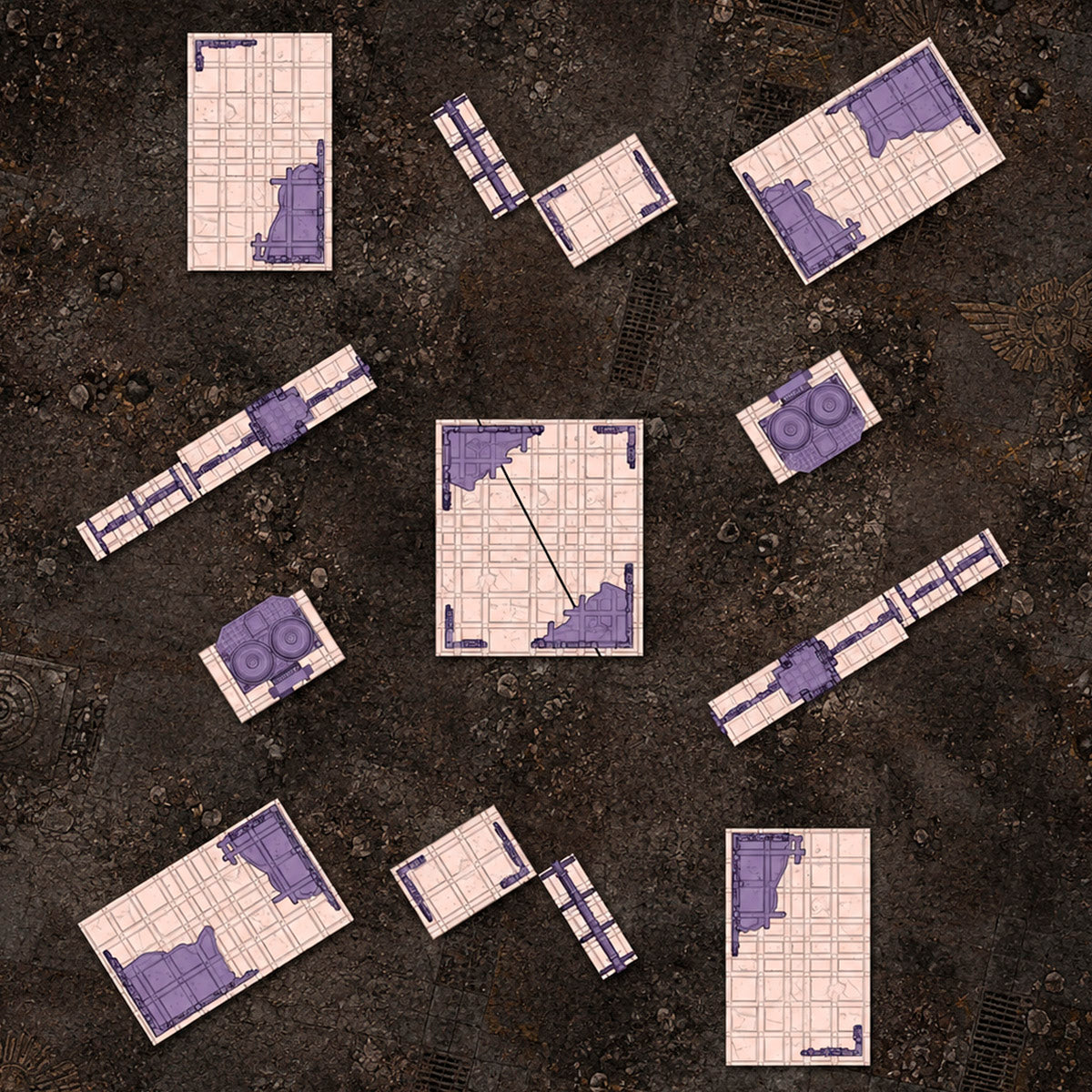 Official 11th Edition tournament layout with matched terrain footprints, top-down view