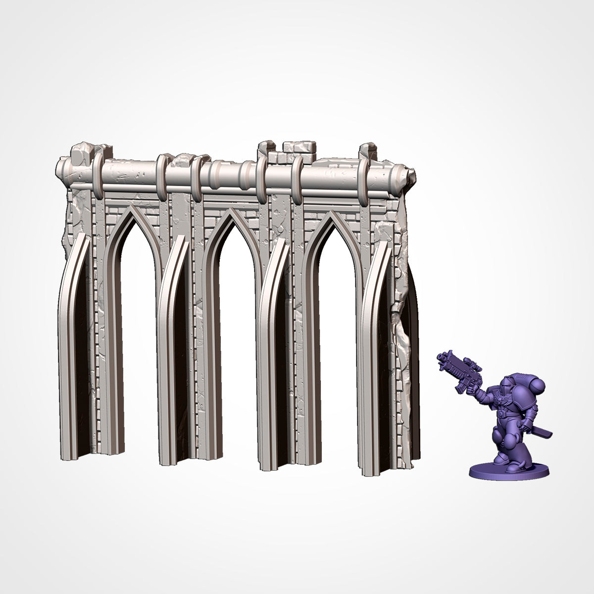 Gothic colonnade arch wall with 28mm miniature for scale