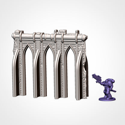 Gothic colonnade arch wall with 28mm miniature for scale