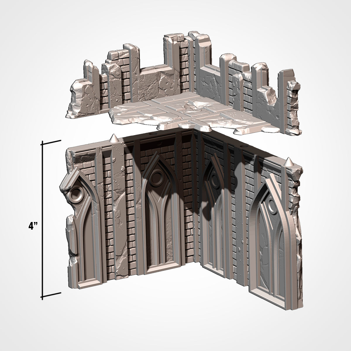 Corner ruin exploded view showing modular footprint base and removable floor