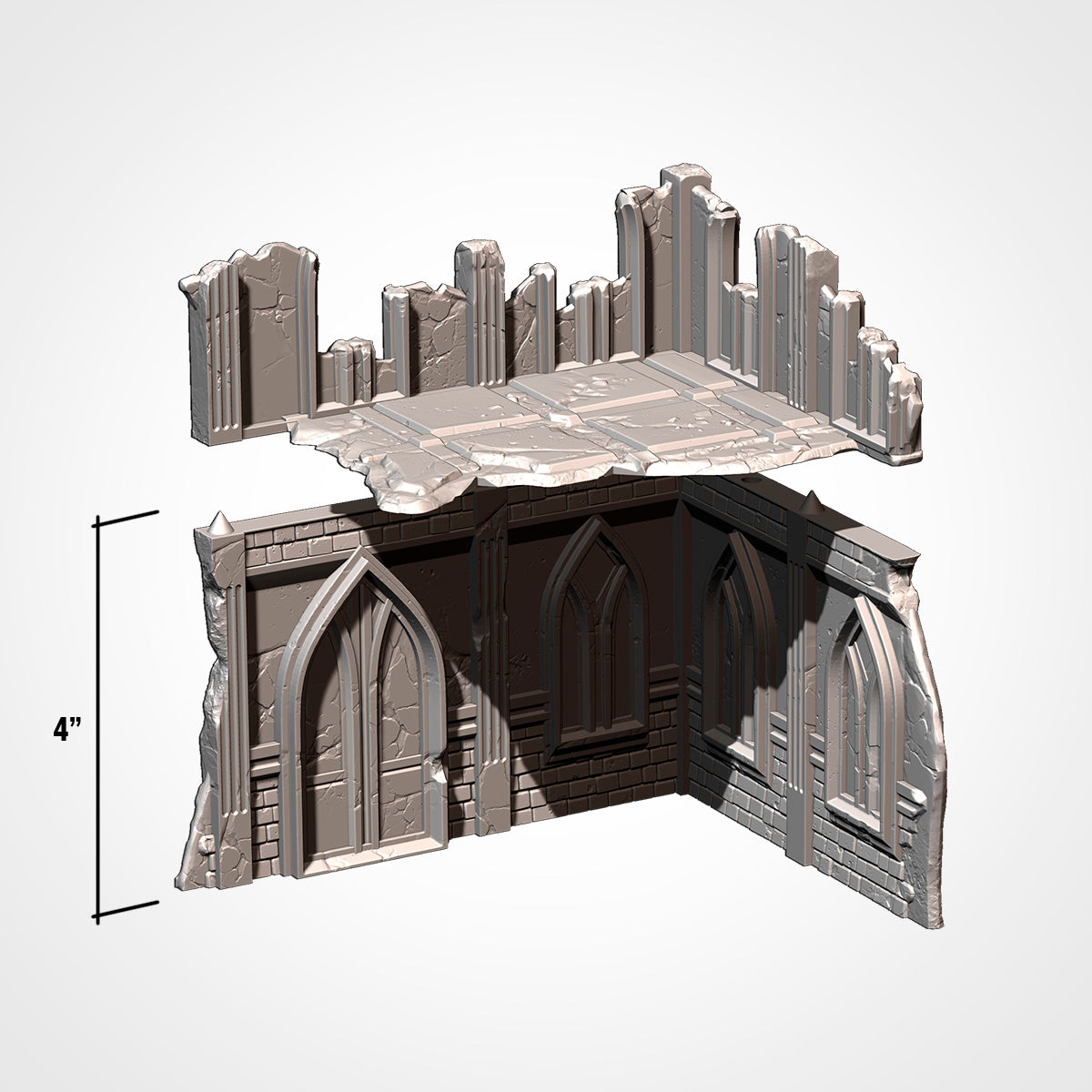 Ruined building exploded view, 4 inch walls with removable upper floor