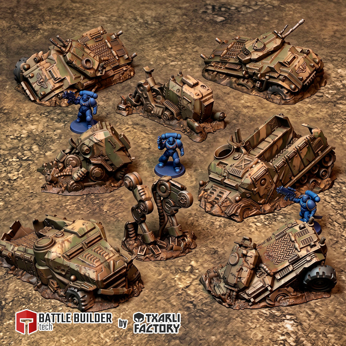 Destroyed Vehicle Wrecks, image 1 of 18, Battle Builder Tech by Txarli Factory