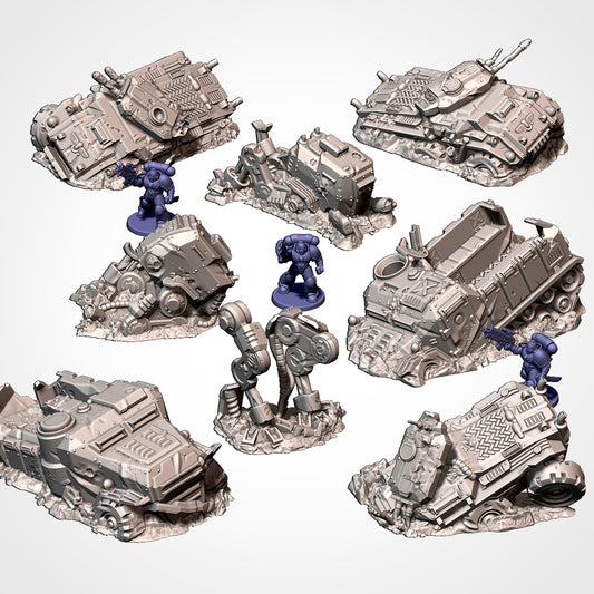 Destroyed Vehicle Wrecks, image 2 of 18, Battle Builder Tech by Txarli Factory