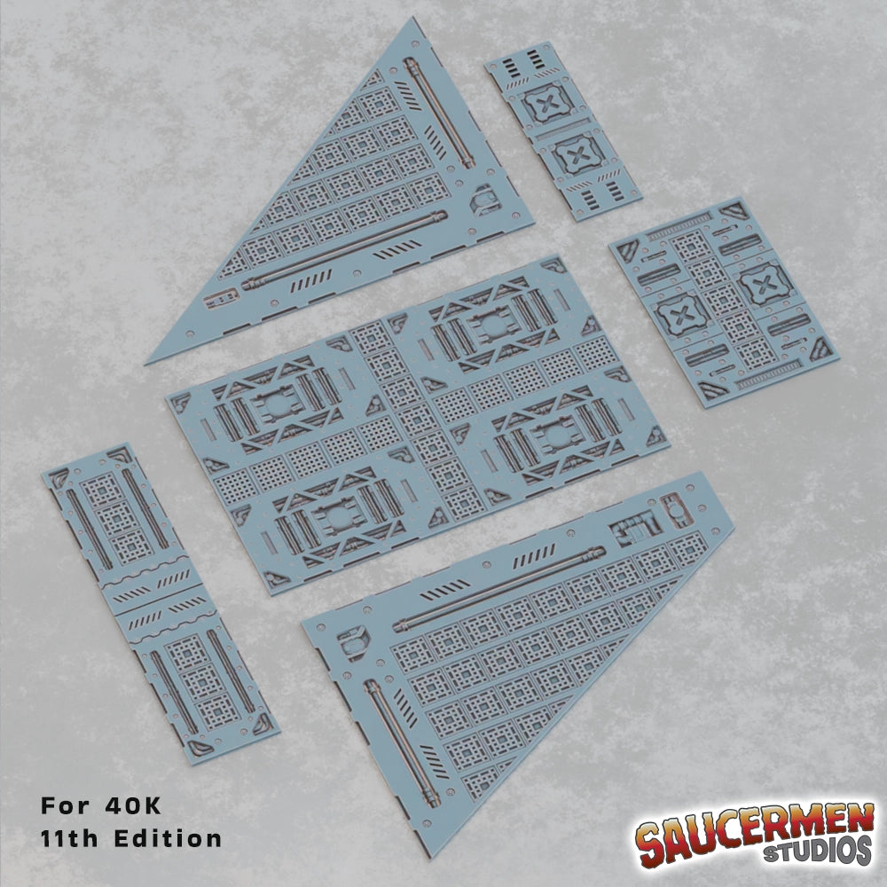 Industrial footprint templates set bases layout with tech surface detail