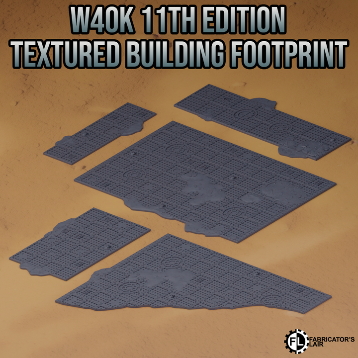 Indus textured building footprint terrain areas for 11th Edition 40k, all five official sizes