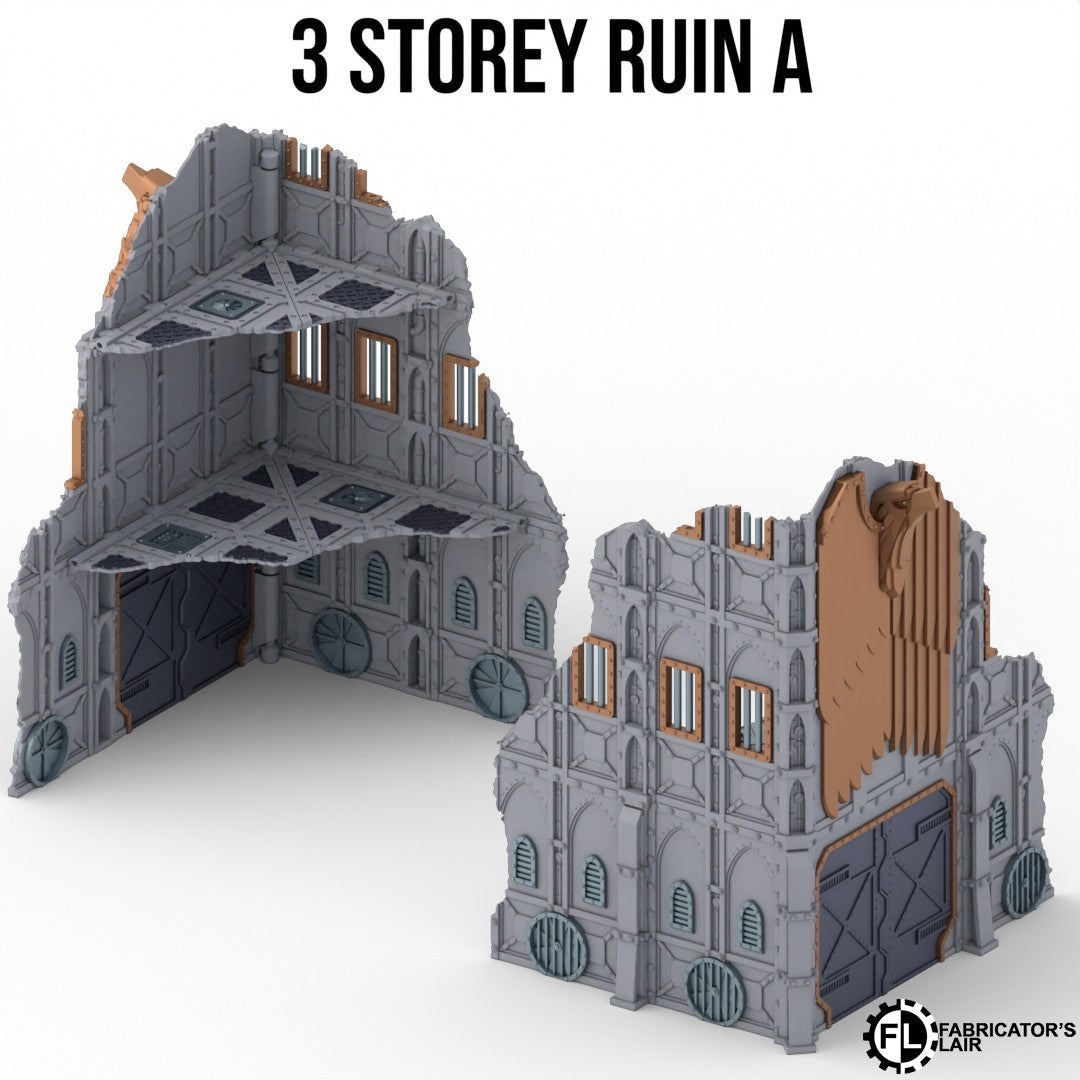 Large armoured ruins, three storey design A, folds flat to one inch