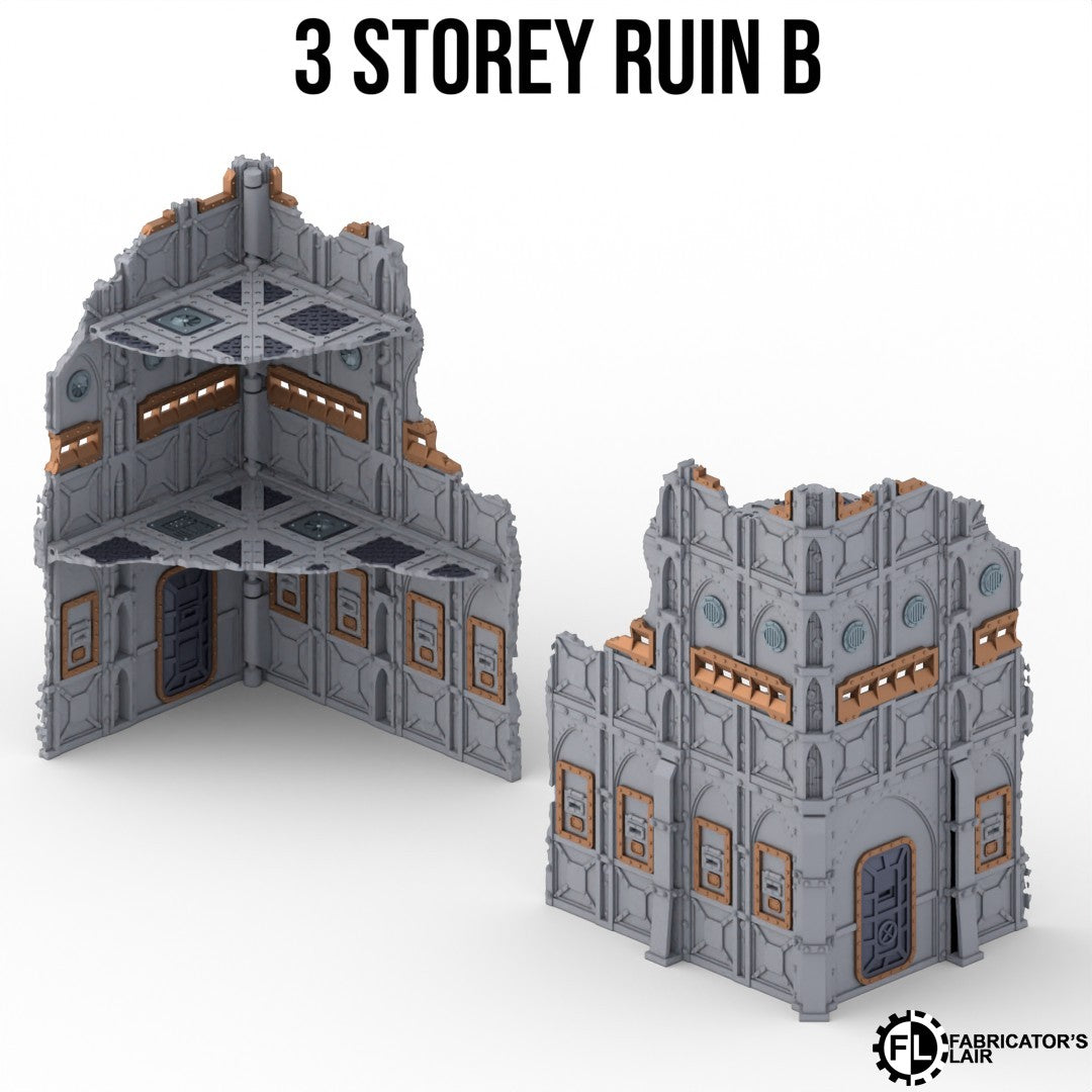Large armoured ruins, three storey design B, folds flat to one inch