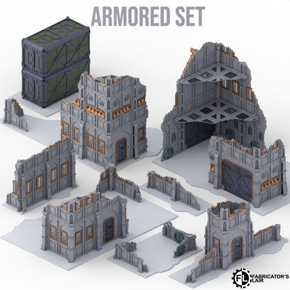 Foldable armoured ruins full 11th Edition terrain table, 30 pieces