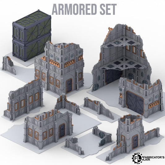 Foldable armoured ruins full 11th Edition terrain table, 30 pieces
