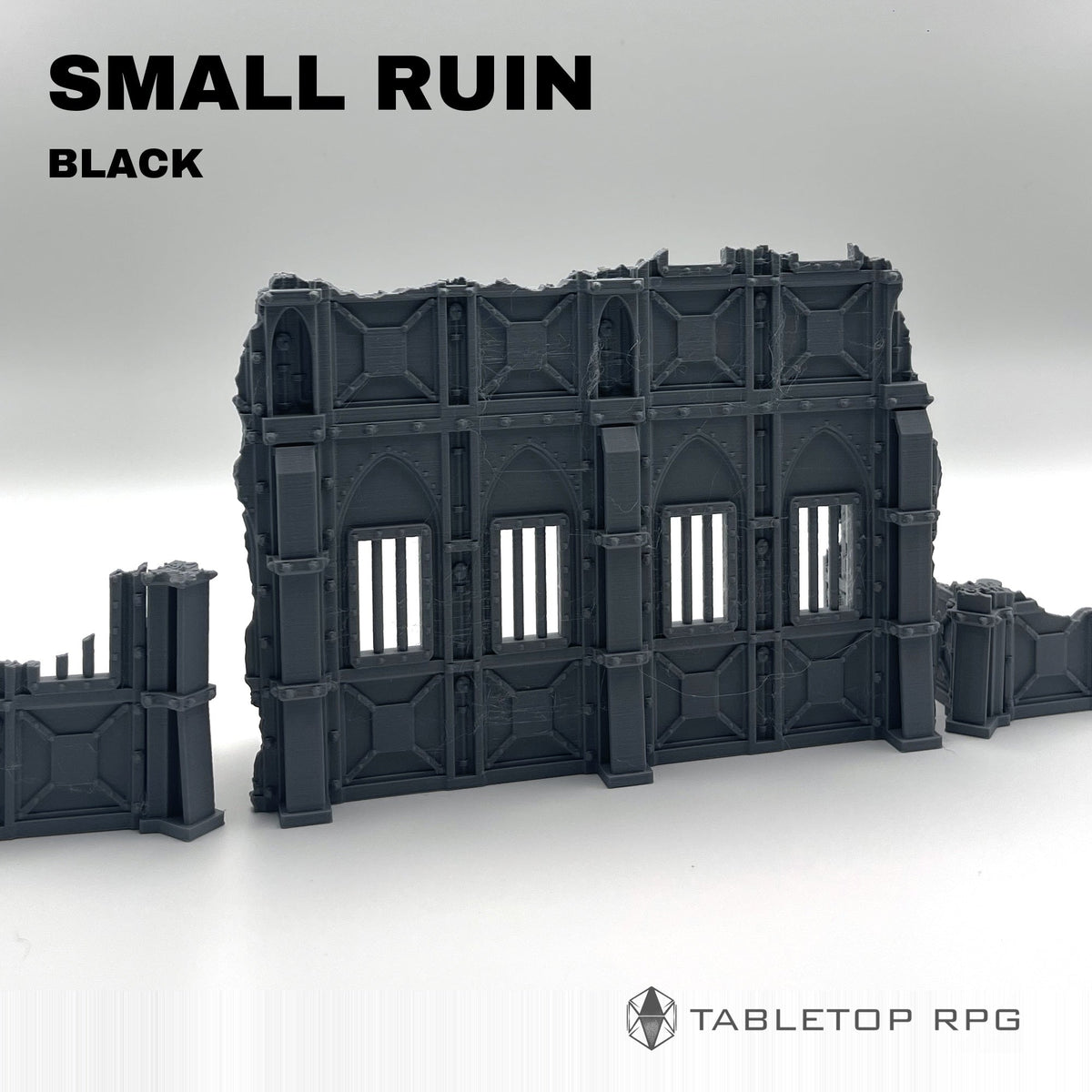 Armored small ruins wall section with windows, black