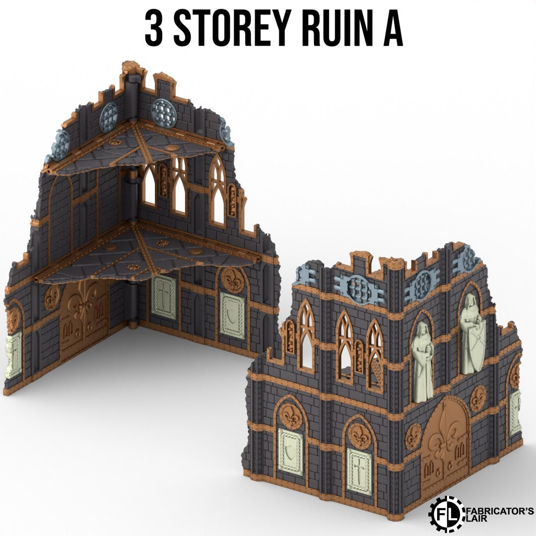 Large battle nun ruins, three storey design A, folds flat to one inch