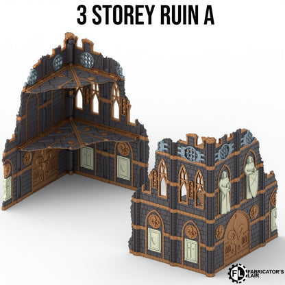 Large battle nun ruins, three storey design A, folds flat to one inch