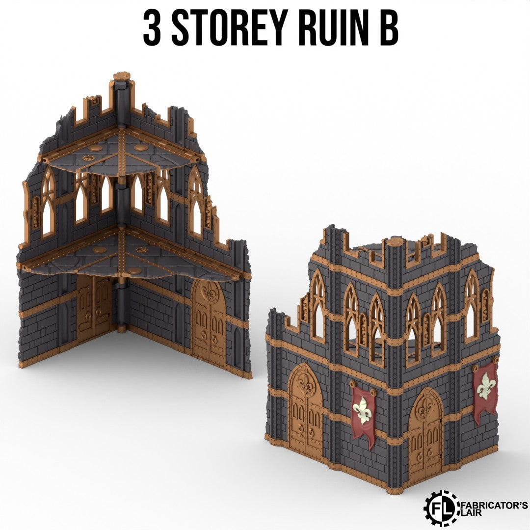 Large battle nun ruins, three storey design B, folds flat to one inch