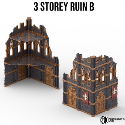 Large battle nun ruins, three storey design B, folds flat to one inch
