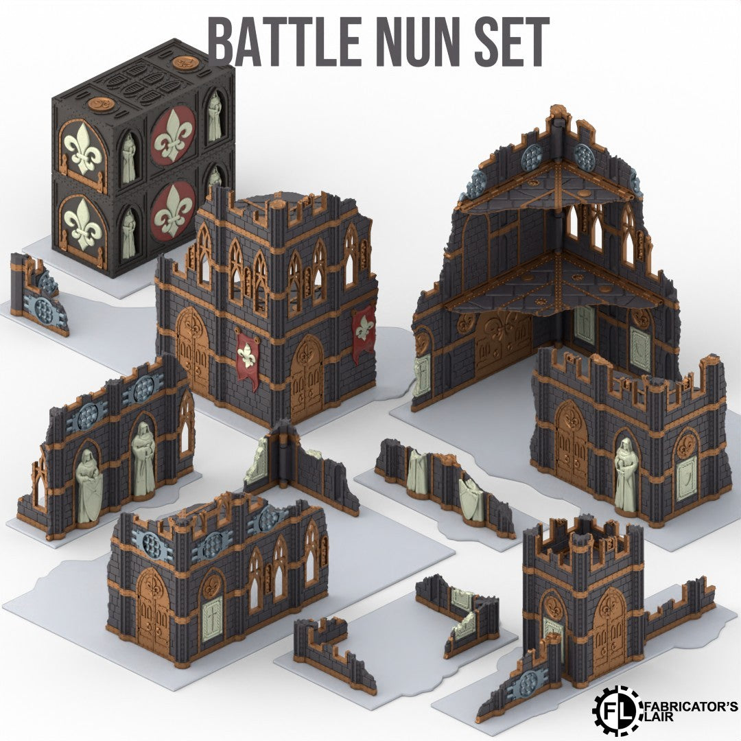 Foldable battle nun ruins full 11th Edition terrain table, 30 pieces