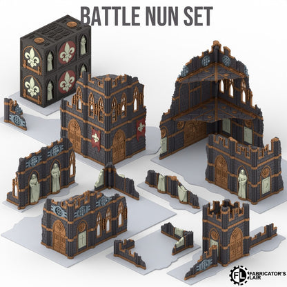 Foldable battle nun ruins full 11th Edition terrain table, 30 pieces