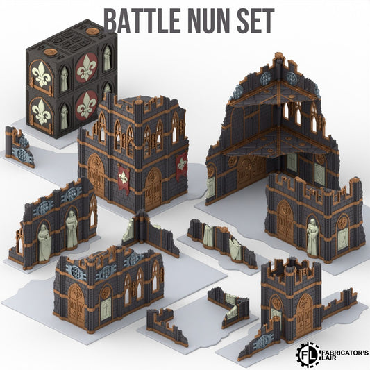 Foldable battle nun ruins full 11th Edition terrain table, 30 pieces