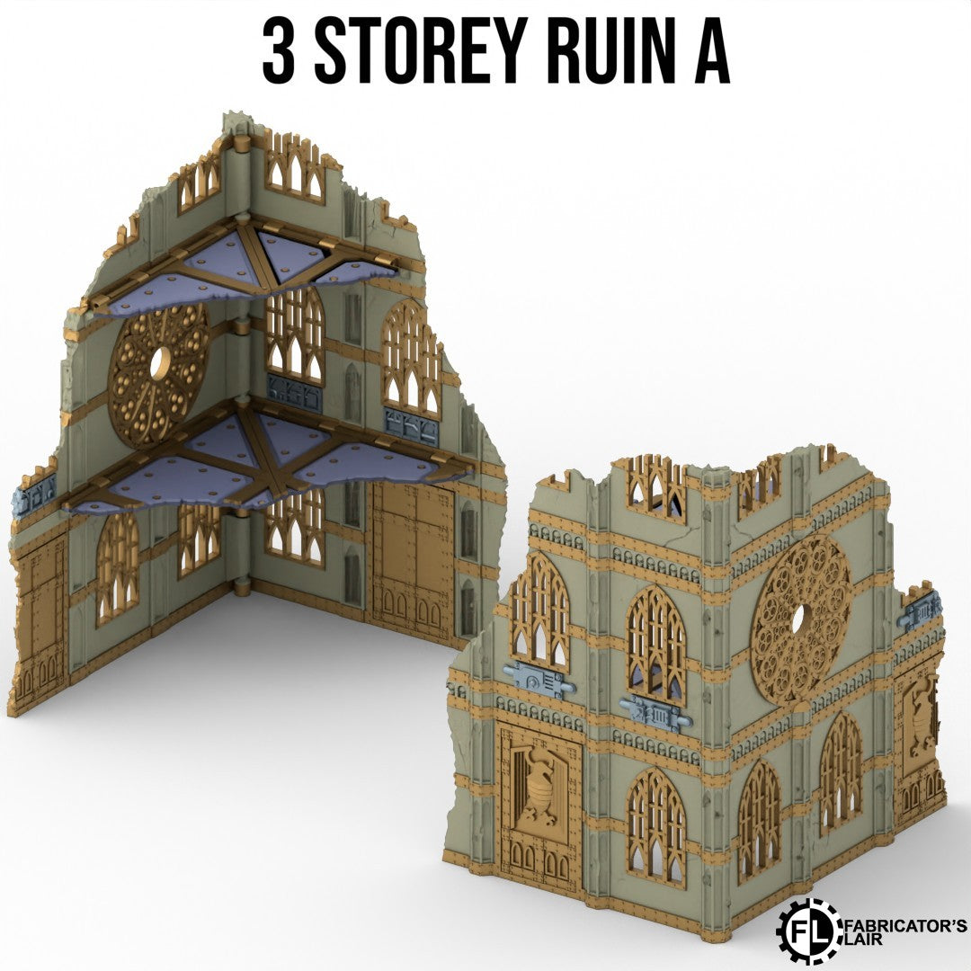 Large gothic ruin, three storey design A, folds flat to one inch