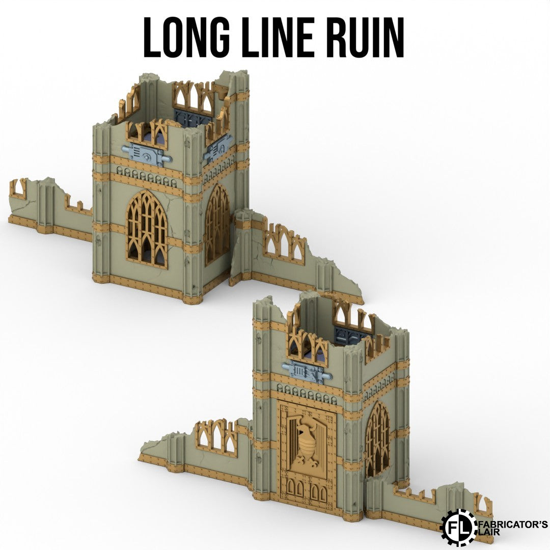 Long gothic ruin built from centre section and two end wings
