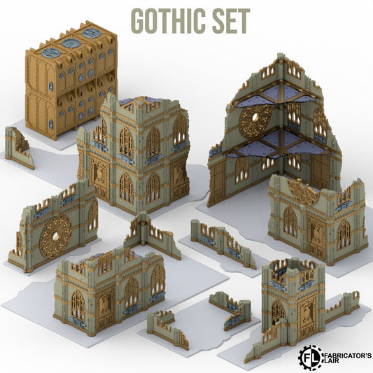 Foldable gothic ruins full 11th Edition terrain table, 30 pieces