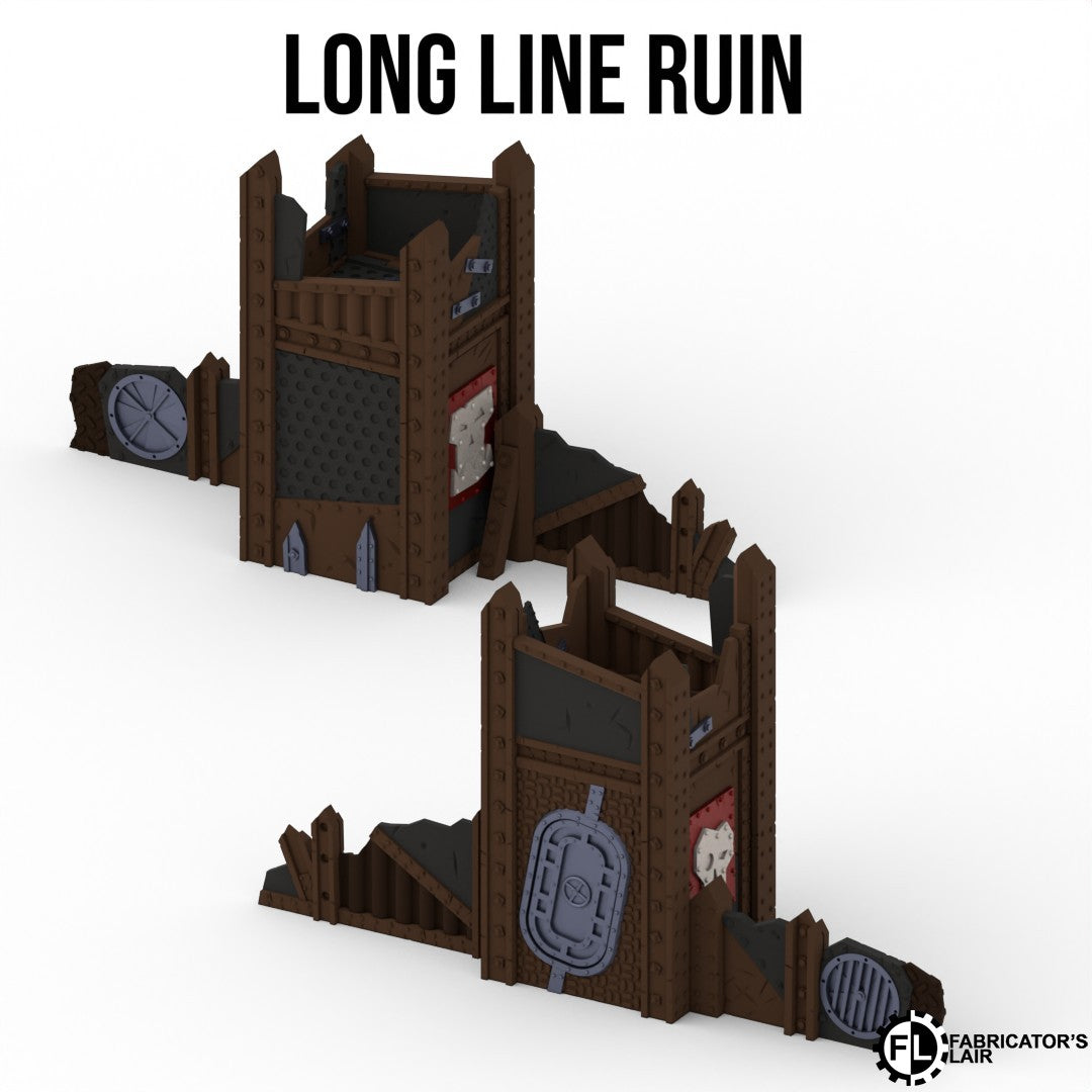 Long greenskin ruins built from centre section and two end wings