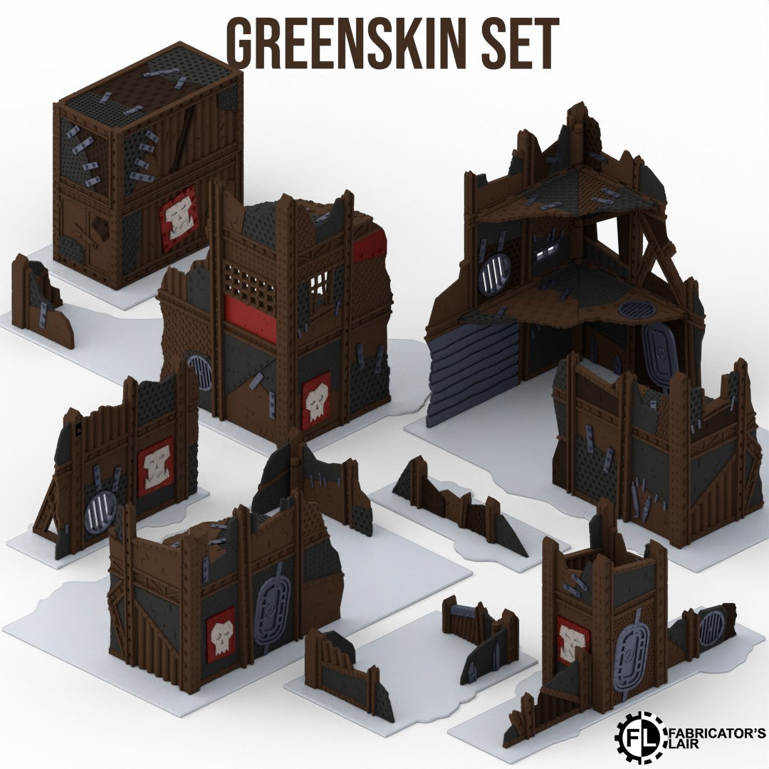 Foldable greenskin ruins full 11th Edition terrain table, 30 pieces
