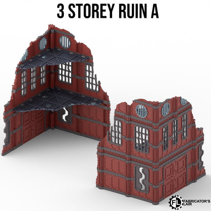 Large industrial ruins, three storey design A, folds flat to one inch