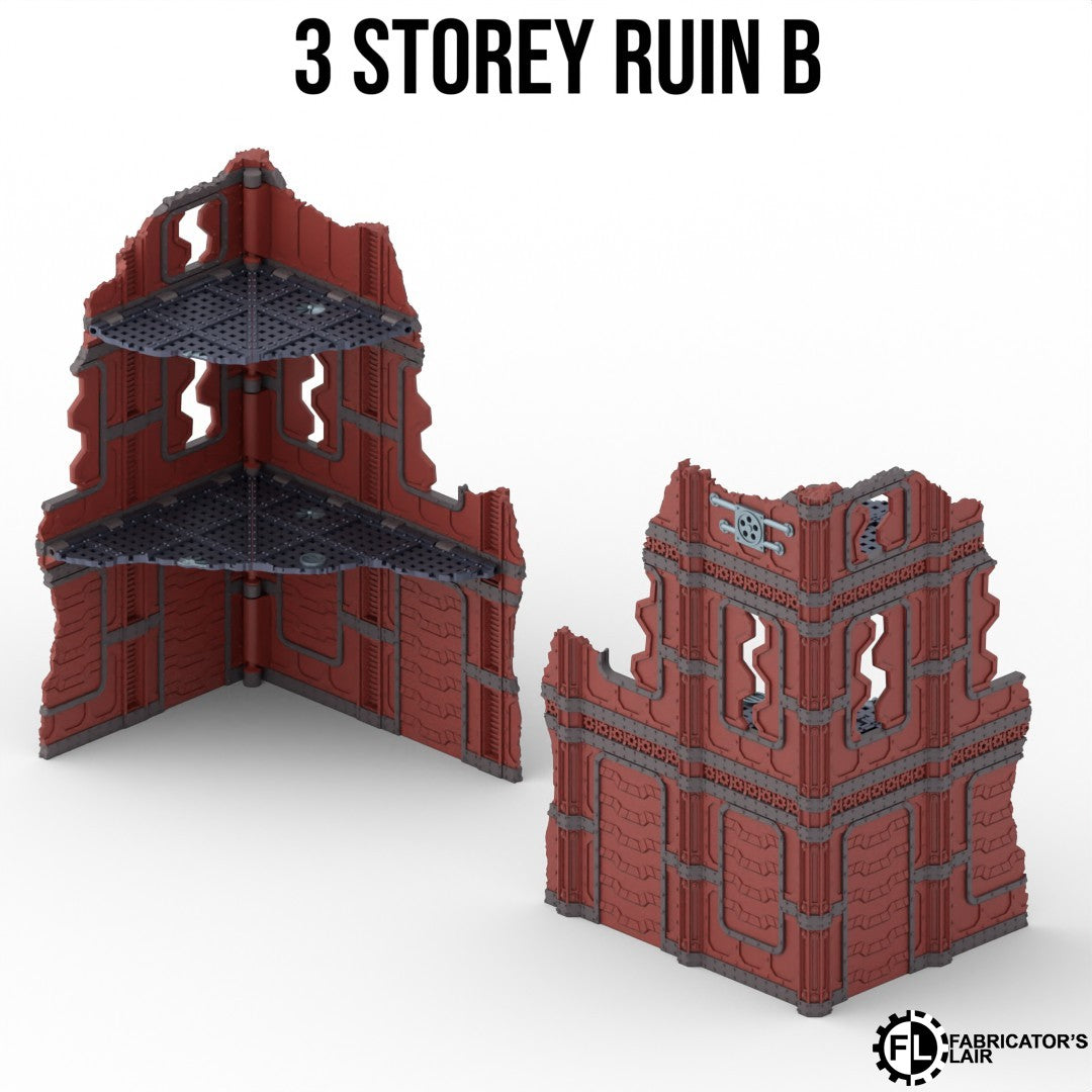 Large industrial ruins, three storey design B, folds flat to one inch