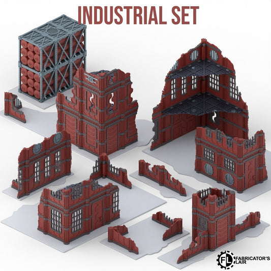 Foldable industrial ruins full 11th Edition terrain table, 30 pieces