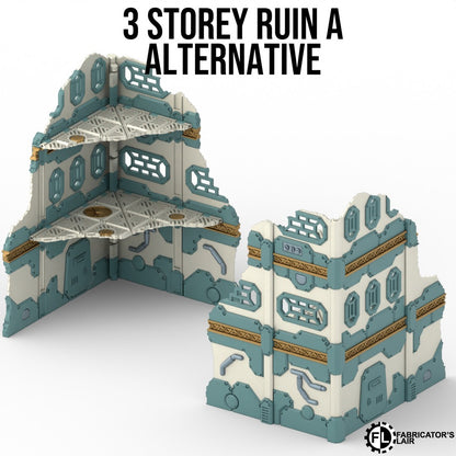 Large space dwarf ruins, three storey design A, alternative facade