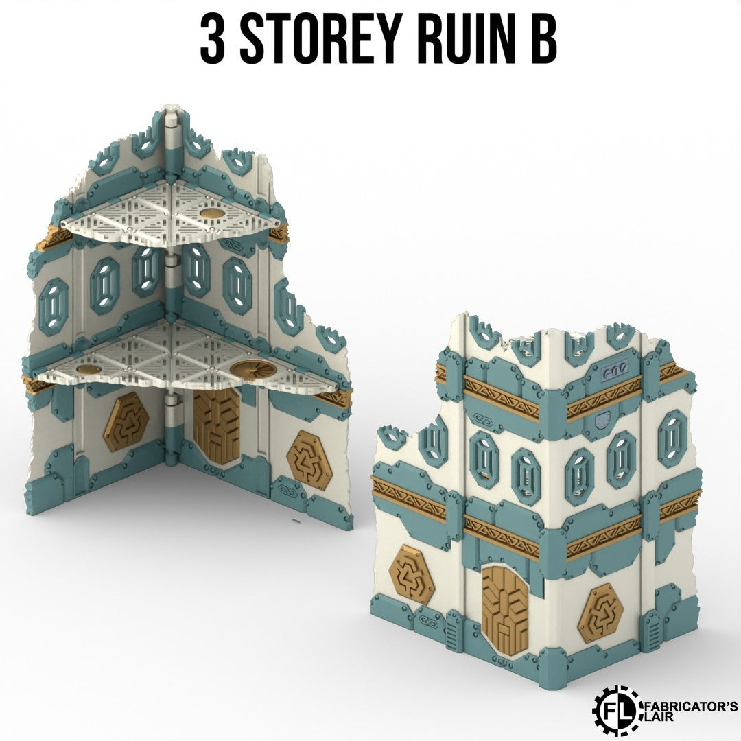 Large space dwarf ruins, three storey design B, folds flat to one inch