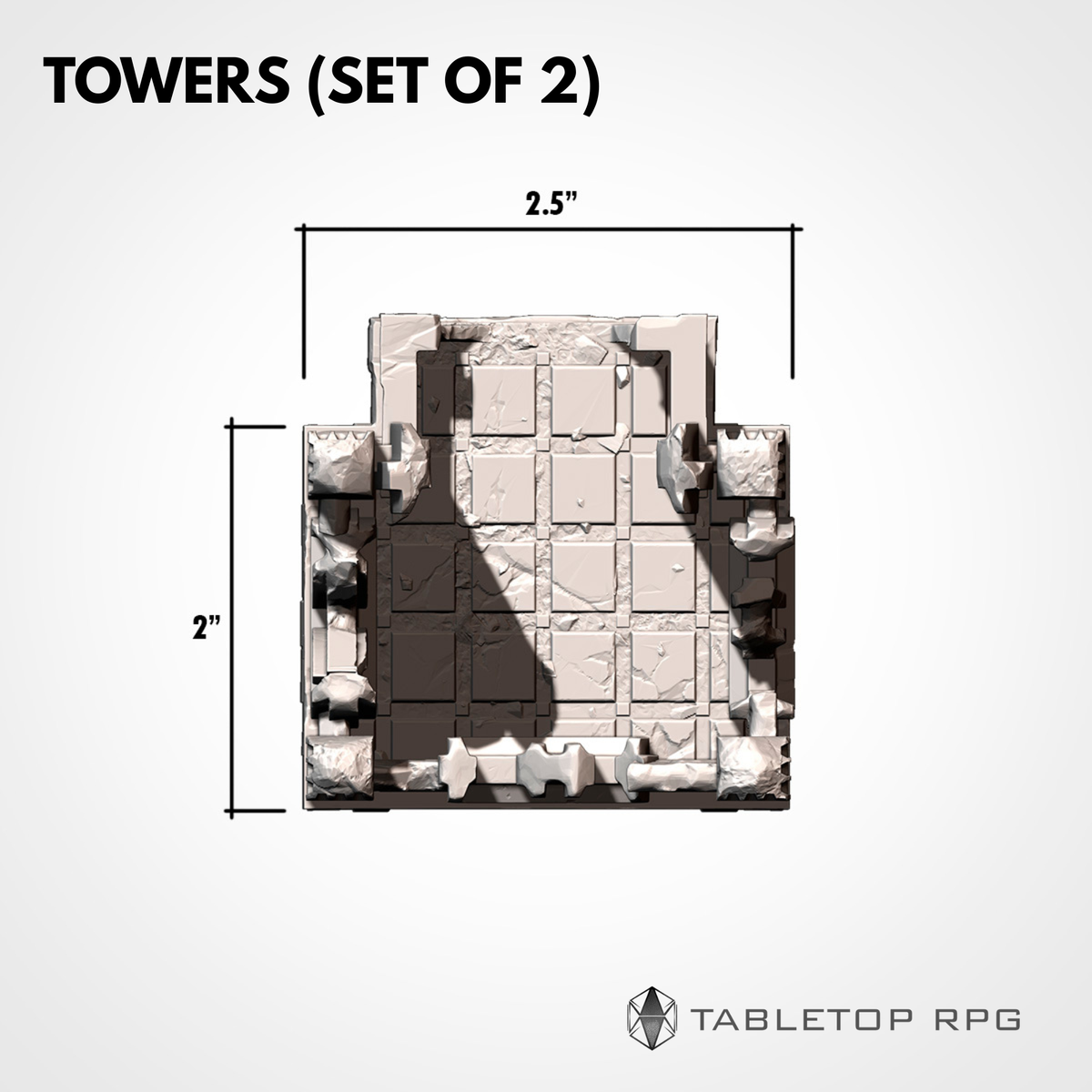Towers set of 2, 2.5 x 2 inch footprint dimensions
