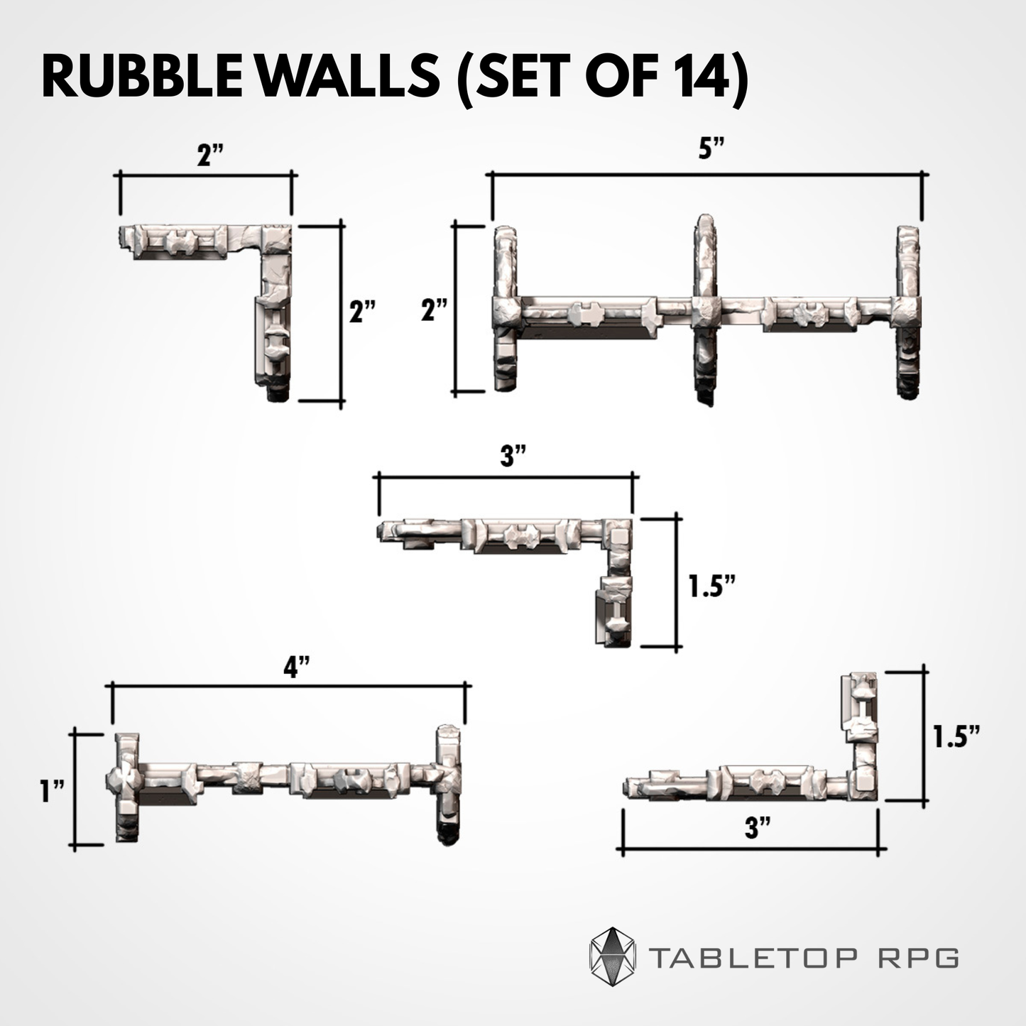 Rubble Walls dimensions, 1 to 5 inches