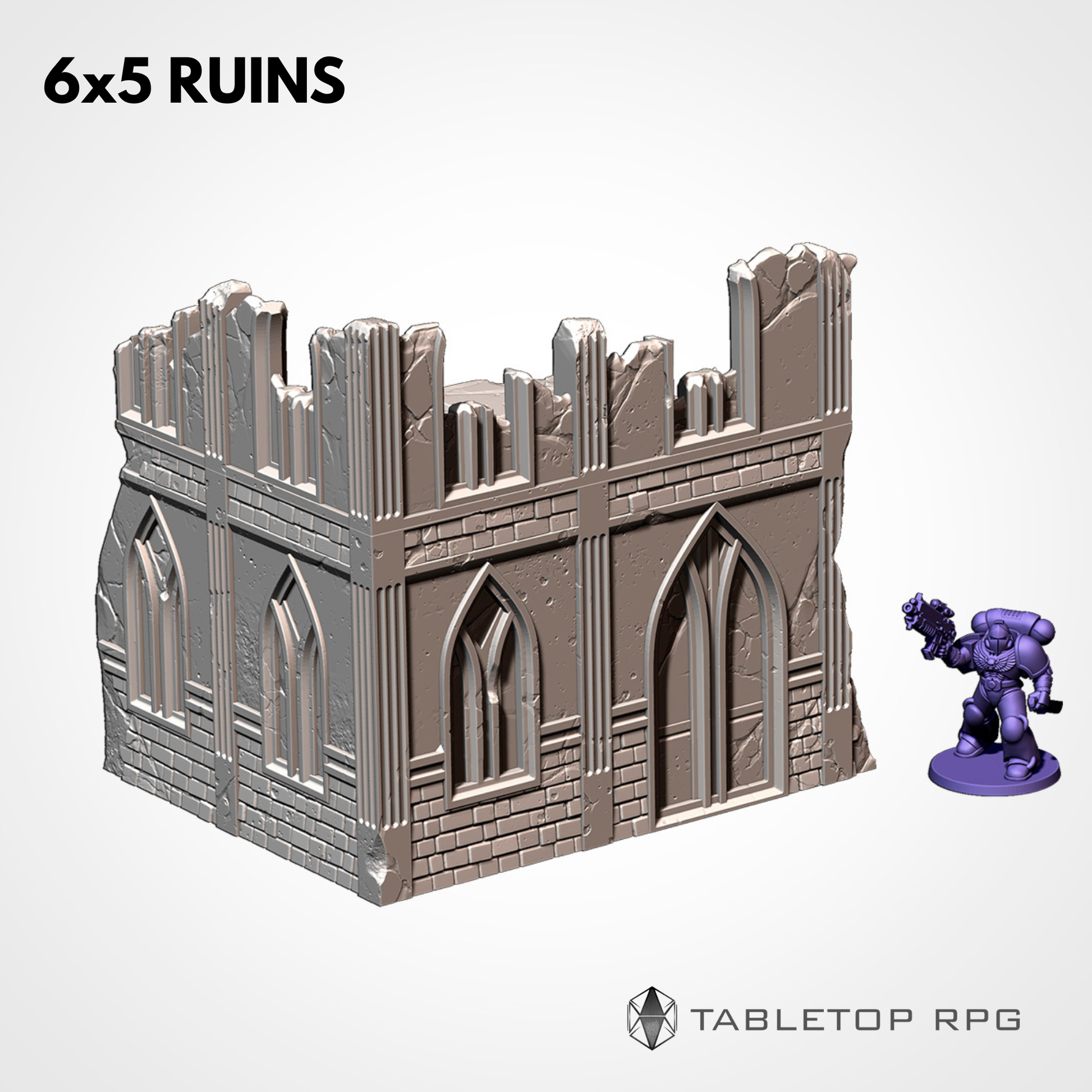 6x5 Ruins, two-storey gothic ruin with scale miniature