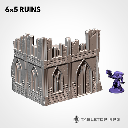 6x5 Ruins, two-storey gothic ruin with scale miniature