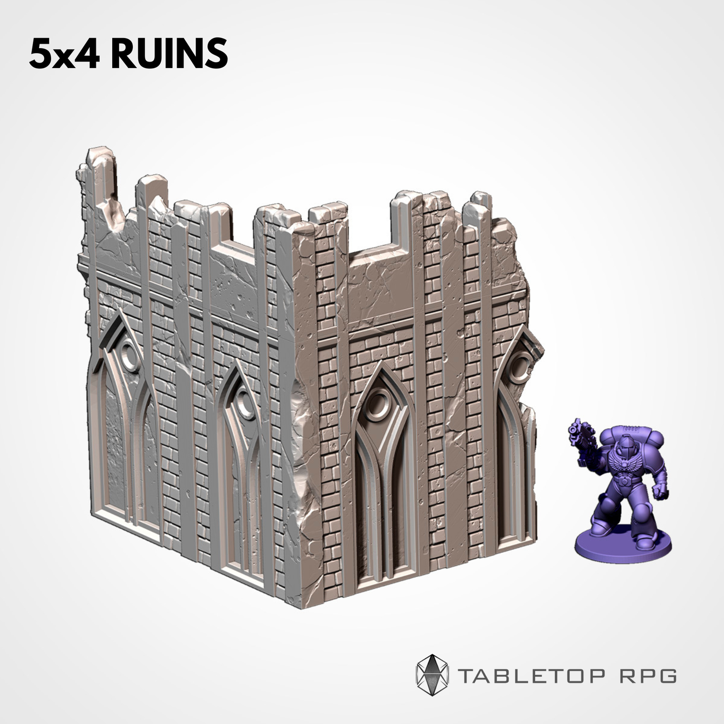 5x4 Ruins, two-storey gothic ruin with scale miniature