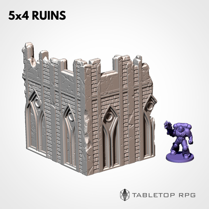 5x4 Ruins, two-storey gothic ruin with scale miniature