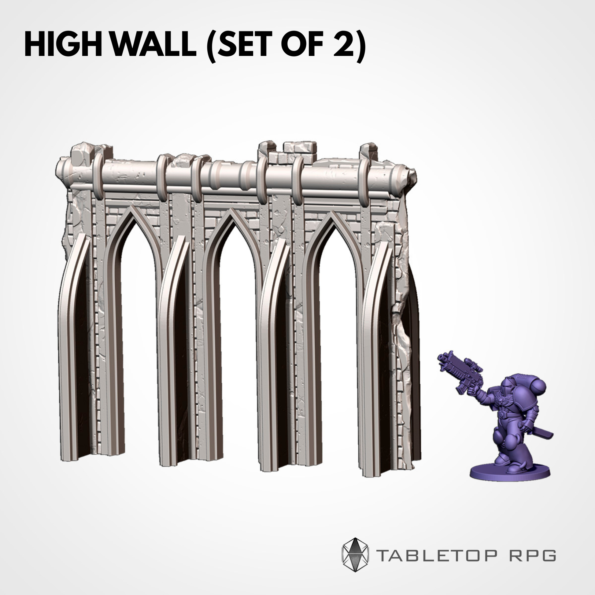 High Wall set of 2, gothic colonnade arches with scale miniature