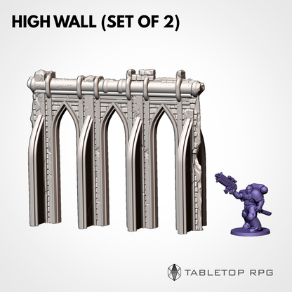 High Wall set of 2, gothic colonnade arches with scale miniature