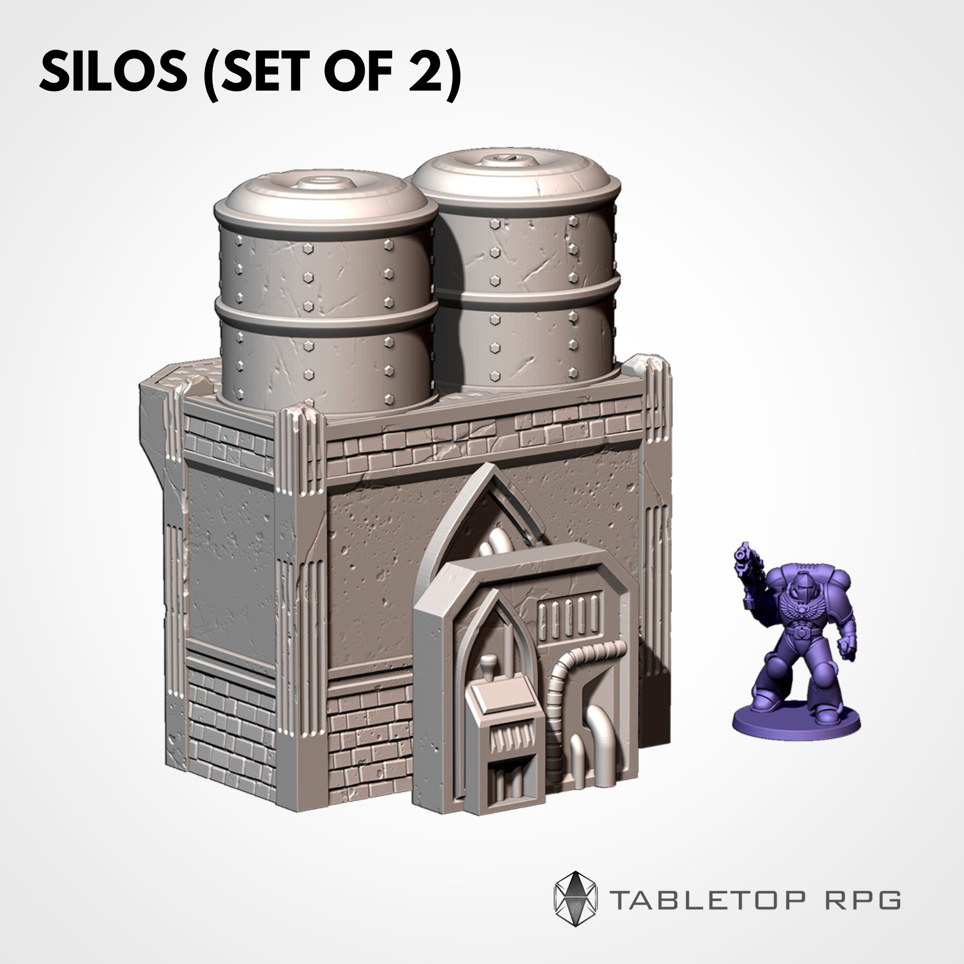 Silos set of 2, twin-tank fuel silo structure with scale miniature