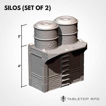 Silos dimensions: 4 inch building, 2 inch tanks
