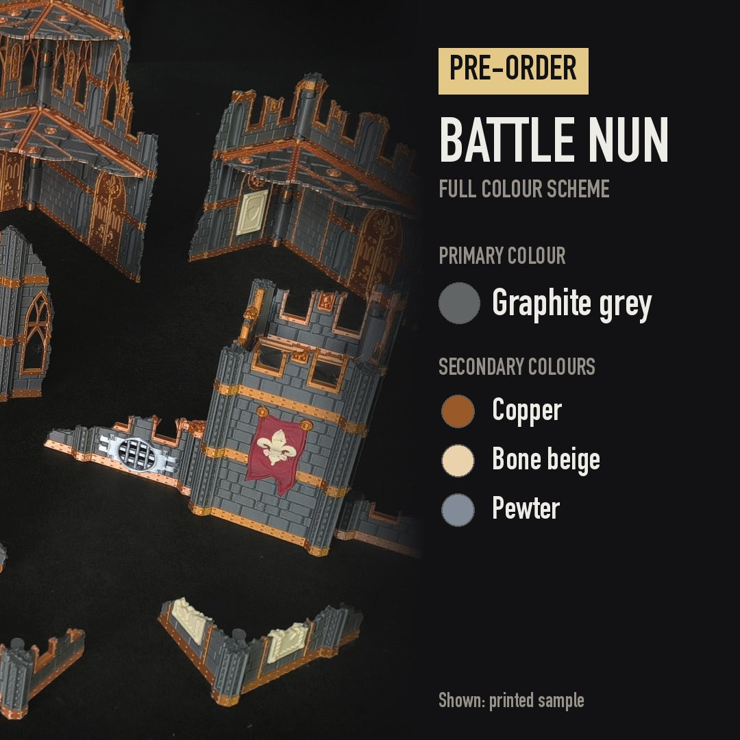 Battle Nun full colour scheme: primary and secondary colours, shown on a printed sample
